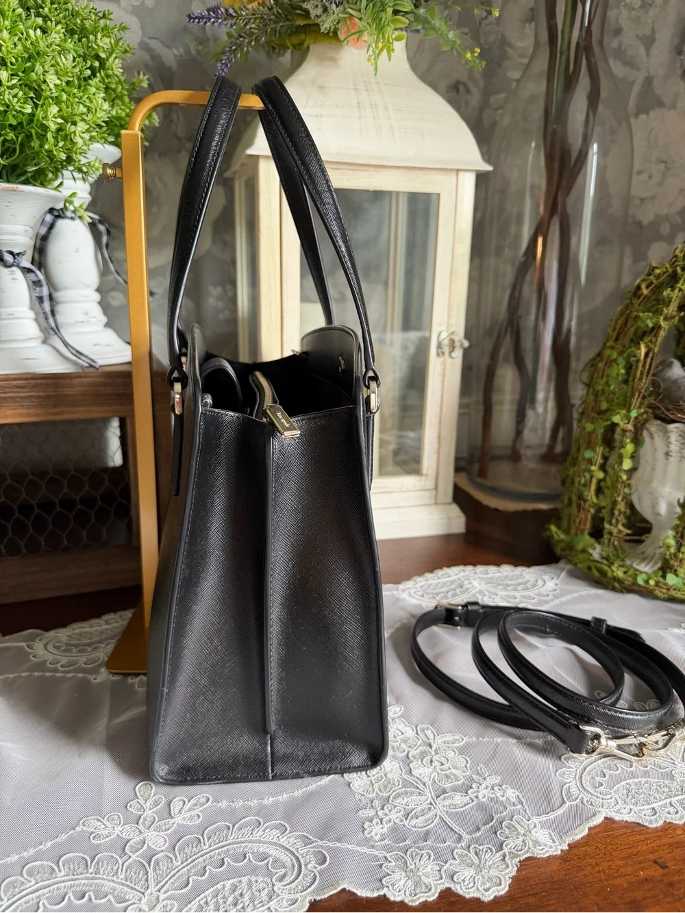 kate spade Black Perry Saffiano Leather Satchel with Detachable Strap